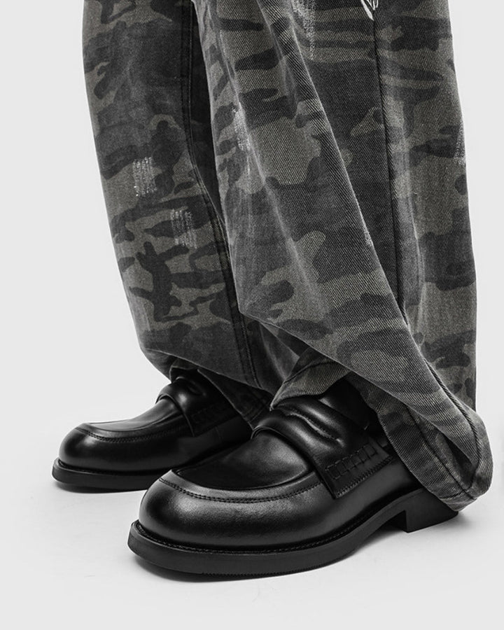 Edge Black Leather Penny Loafers