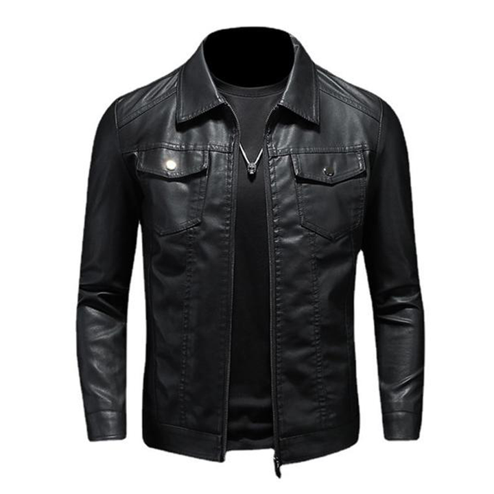 Lenox l Men's Lapel Leather Biker Jacket